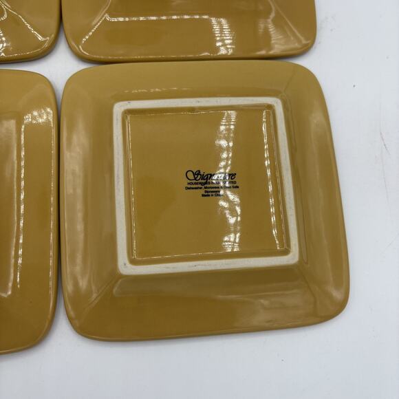 Signature Housewares Stoneware Salad Plates Set 4 Square Embossed 6"‎ Wheat Gold - Picture 11 of 13